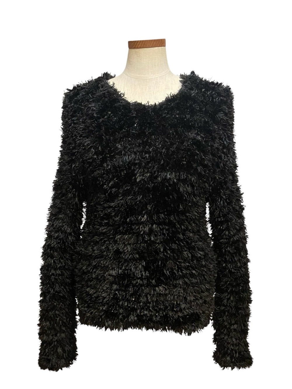 Vtg 90s Creaszioni Effici Black Fuzzy Shaggy Knit Sweater M Downtown Chic Edgy
